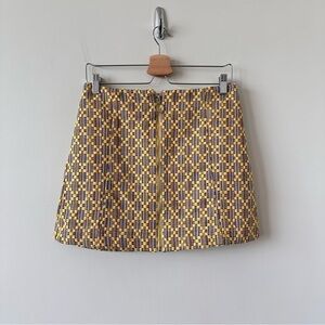Topshop-Geometric Embroidered Zip Front Mini Summer Skirt (Size:6)